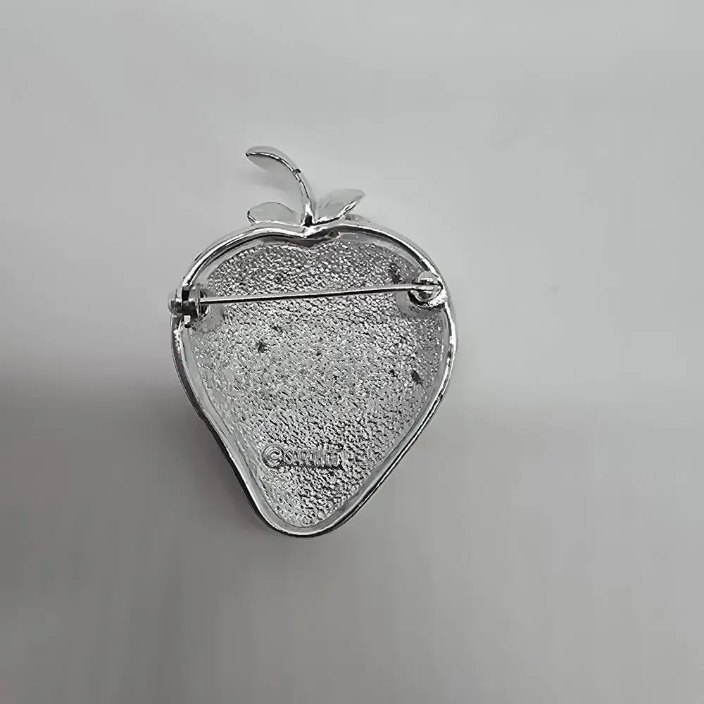 Vintage Sarah Coventry Textured Strawberry Brooch Pin Silver Tone Costume Estate